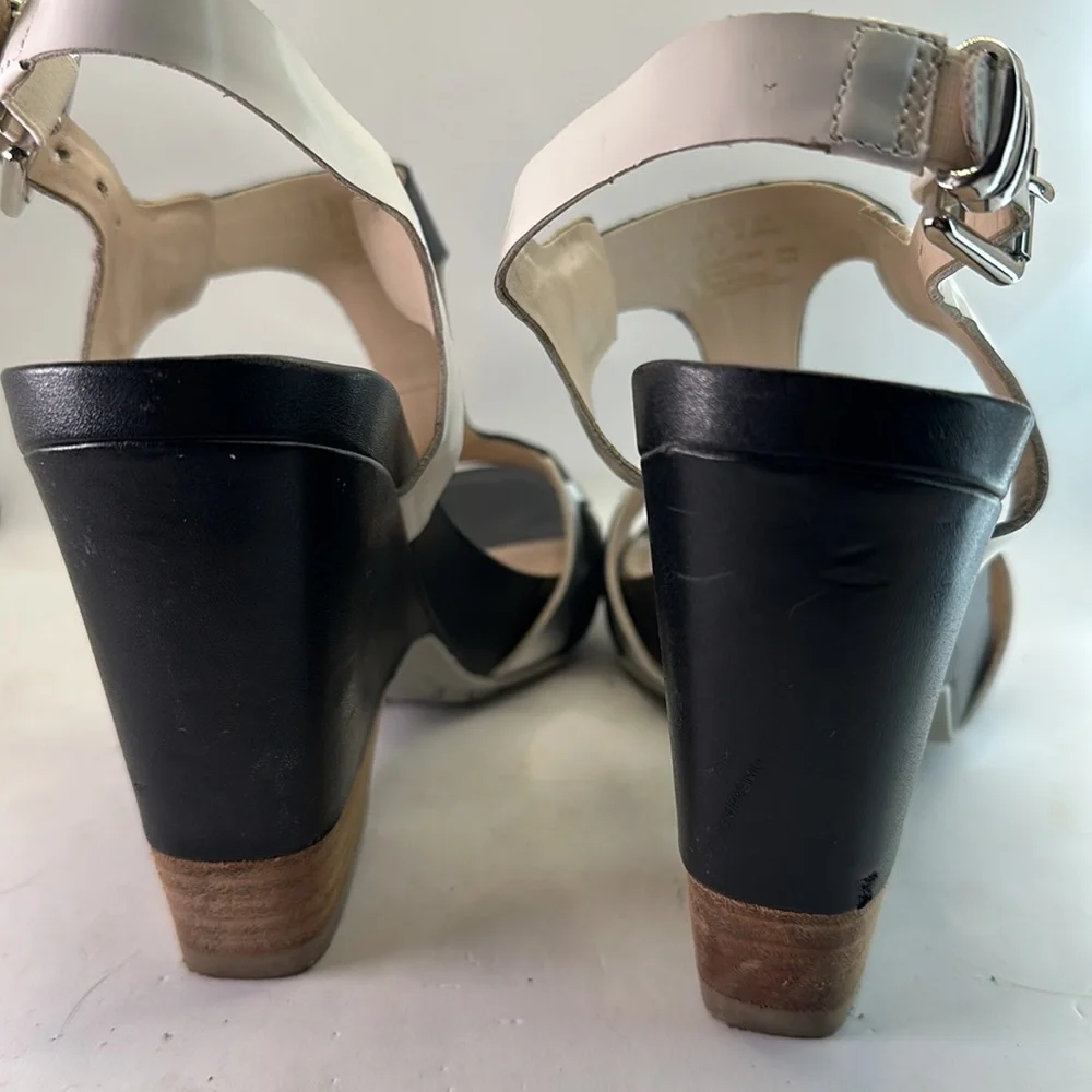 Clarks Narrative, silver, white and black Rosalie Petal 9 40 wedge sandal disco
